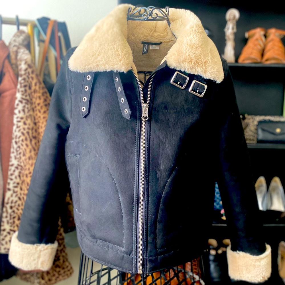 Black Vegan Suede Fur Lined Jacket